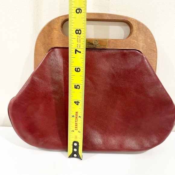 Etienne Aigner Vintage Leather Wooden Elegant Red Clutch Handbag - Picture 4 of 11